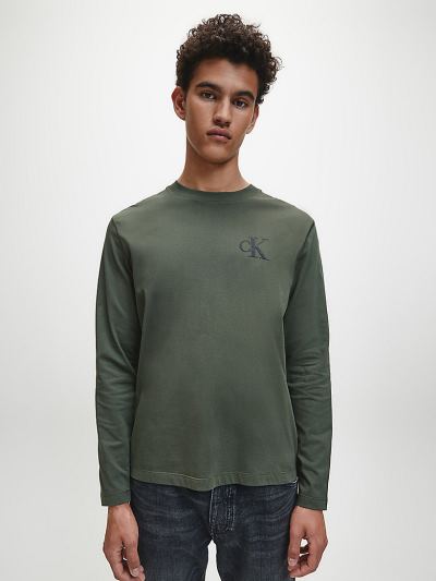 Calvin Klein Ruhák HU198897 | Calvin Klein Recycled Cotton Férfi Hosszú Ujjú Póló MélyOlivazöld